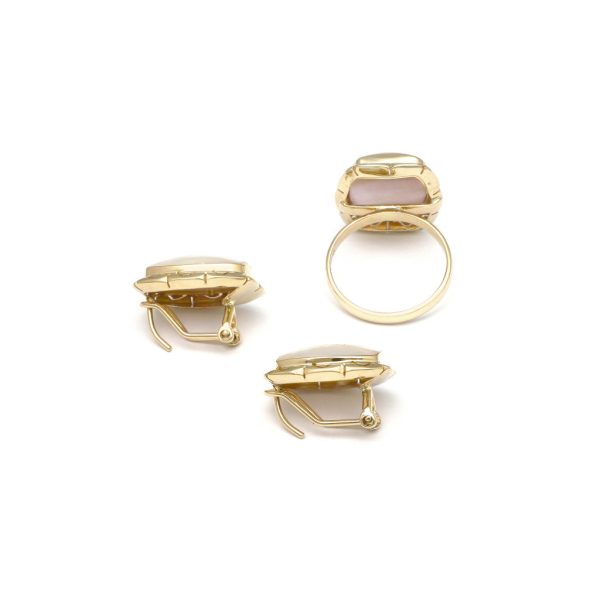 Juego de anillo y aretes calados con osmeñas en oro amarillo 14 kilates. Discount