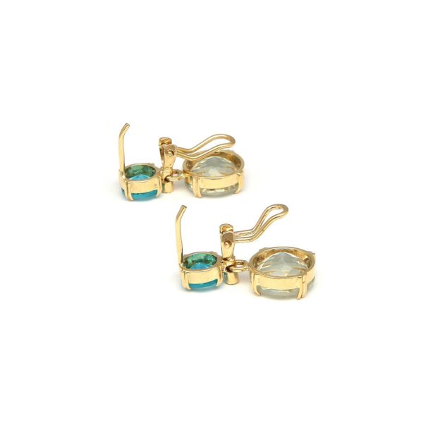 Juego de anillo y aretes estilizados con colgantes de diamantes, amatistas y topacios en oro amarillo 14 kilates. For Discount