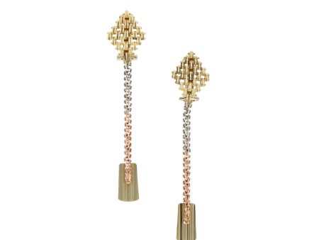 Aretes boleados con colgantes en oro tres tonos 14 kilates. For Discount