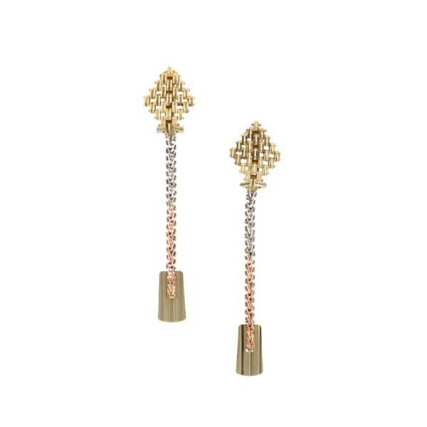 Aretes boleados con colgantes en oro tres tonos 14 kilates. For Discount