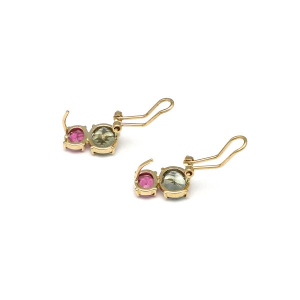 Juego de anillo y aretes diseño especial con morganita verde y turmalina rosa en oro amarillo 14 kilates. on Sale