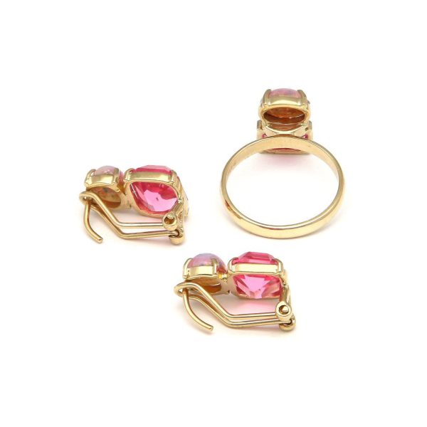 Juego de anillo y aretes diseño especial con rosa de Francia y ópalo en oro amarillo 14 kilates. Online