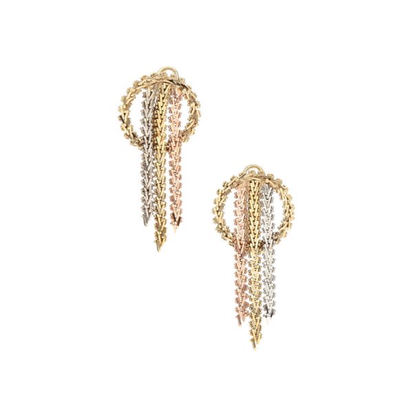 Aretes boleados en oro tres tonos 14 kilates. Online Sale