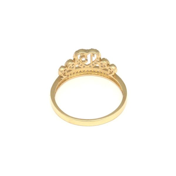 Anillo calado motivo quince años con circonias en oro amarillo 14 kilates. Supply