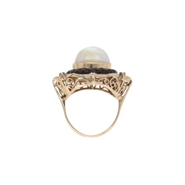 Anillo barroco con diamantes, perla, sinteticos en oro amarillo 14 kilates. Online Sale