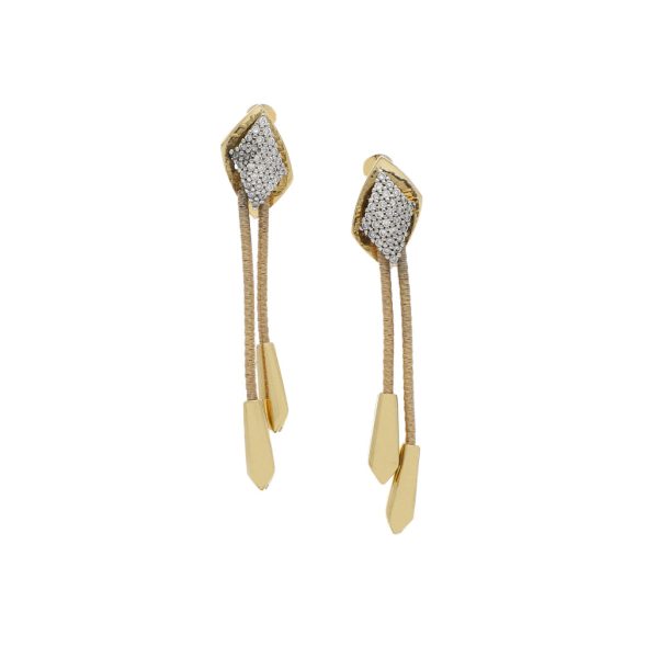 Aretes estilizados con sintéticos en oro dos tonos 14 kilates. Hot on Sale