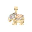 Dije diseño especial motivo elefante con sintéticos en oro tres tonos 14 kilates. Online now