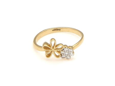 Anillo calado motivo flor con circonias en oro amarillo 14 kilates. Online Hot Sale