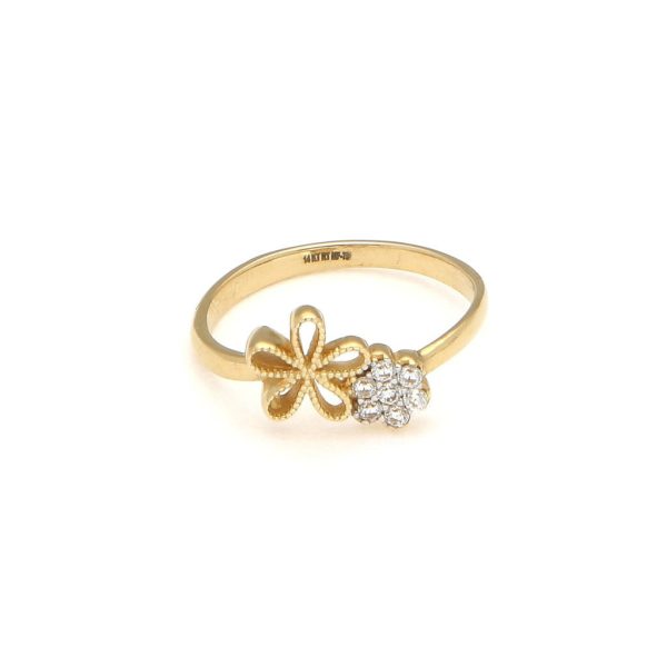 Anillo calado motivo flor con circonias en oro amarillo 14 kilates. Online Hot Sale