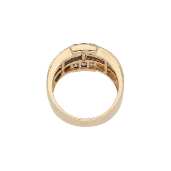 Anillo acanalado con diamantes y zafiros en oro amarillo 18 kilates. Online Sale