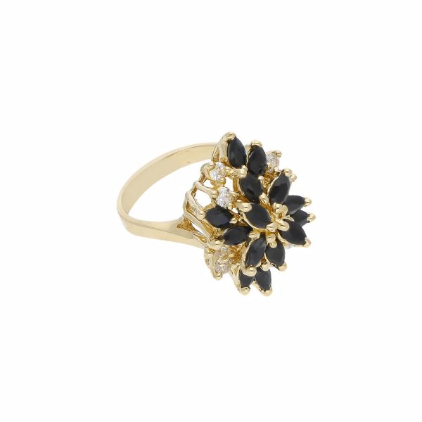 Anillo calado con zafiros y circonias en oro amarillo 14 kilates. on Sale