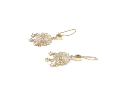 Aretes calados con circonias en oro amarillo 14 kilates. Online Hot Sale