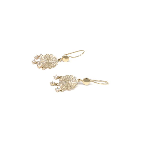 Aretes calados con circonias en oro amarillo 14 kilates. Online Hot Sale