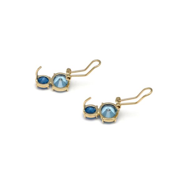 Juego de anillo y aretes diseño especial con agua marina y topacio azul en oro amarillo 14 kilates. Online Hot Sale