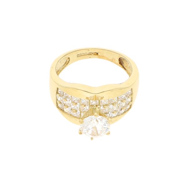 Anillo de compromiso con circonias en oro amarillo 14 kilates. For Discount