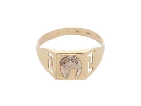 Anillo tipo sello motivo caballo en oro dos tonos 14 kilates. Online Hot Sale