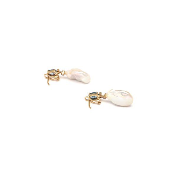 Aretes barrocos con perlas, topacios y circonias en oro amarillo 14 kilates. For Discount