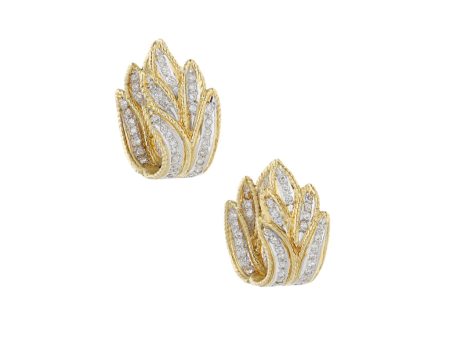 Aretes calados motivo hojas con diamantes en oro amarillo 14 kilates. For Discount