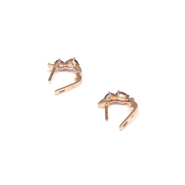 Aretes articulados con diamantes y amatistas en oro rosa 14 kilates. Discount