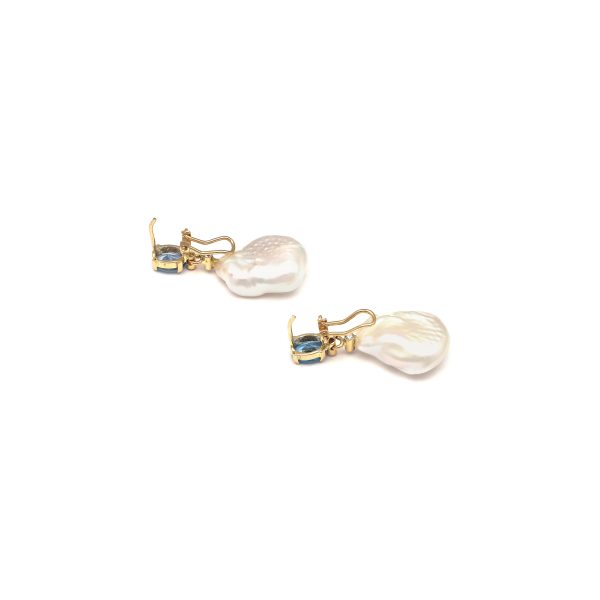 Aretes barrocos con perlas, topacios y circonias en oro amarillo 14 kilates. For Discount