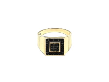 Anillo tipo sello con sintéticos en oro amarillo 14 kilates. on Sale