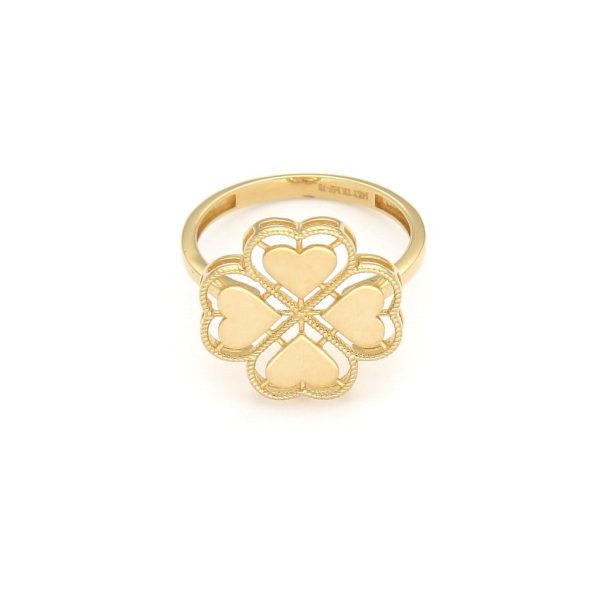 Anillo calado motivo trébol en oro amarillo 14 kilates. Sale