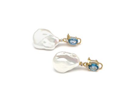 Aretes barrocos con perlas, topacios y circonias en oro amarillo 14 kilates. For Discount