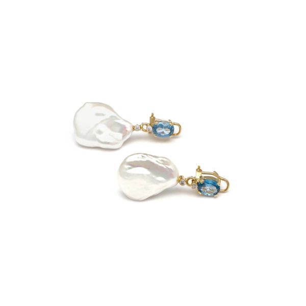 Aretes barrocos con perlas, topacios y circonias en oro amarillo 14 kilates. For Discount