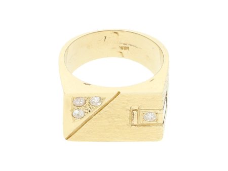 Anillo tipo sello con diamantes en oro amarillo 12 kilates. Online Sale