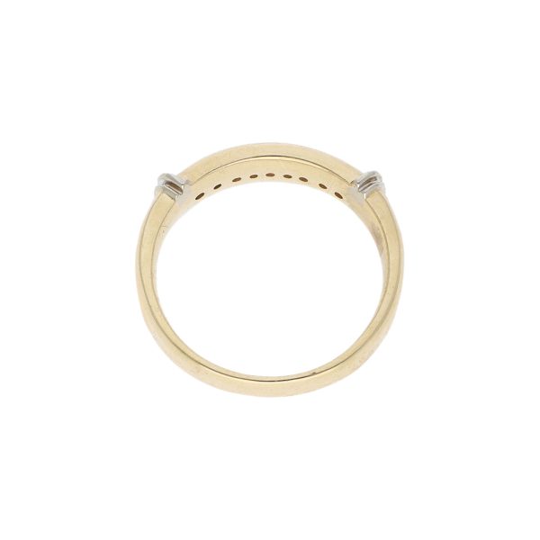 Anillo acanalado con diamantes en oro dos tonos 14 kilates. Online Hot Sale