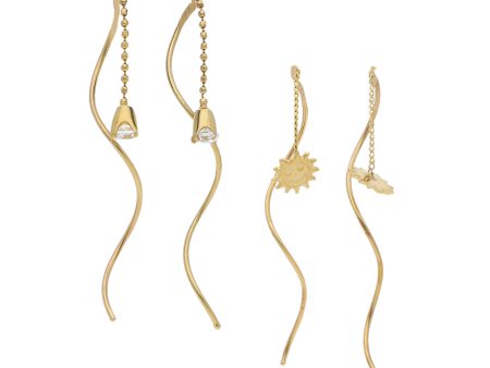 Dos aretes diseño especial con colgantes y sinteticos en oro amarillo 12 kilates. For Discount