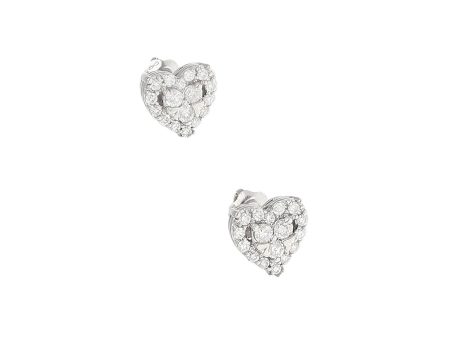 Broqueles estilizados motivo corazón con diamantes en oro blanco 14 kilates. Discount