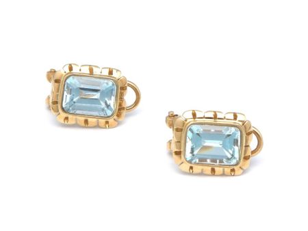 Aretes calados con sky blue en oro amarillo 14 kilates. For Discount